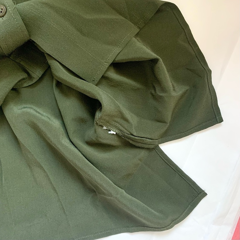FRAME Silk Short Sleeve Flap Pocket Button Up Shirt Blouse Military Green LG - Picture 10 of 16